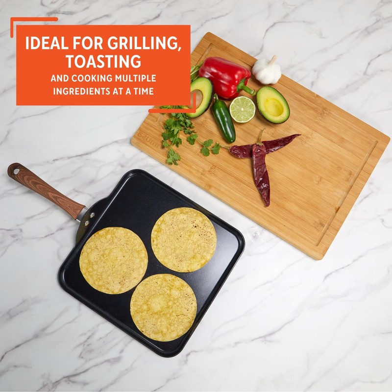 IMUSA 11 Inches Square Griddle Pan with Cool Touch Handle,