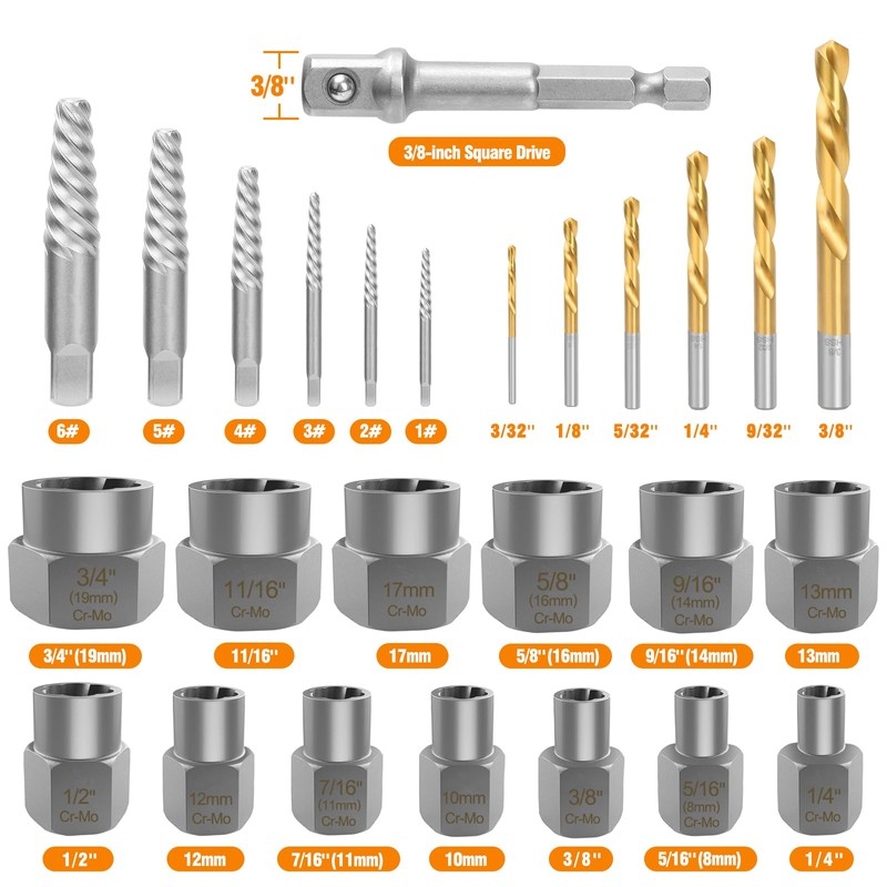 Eapele Bolt Extractor Set, Stripped Nut Remover Twist Sockets, Fit
