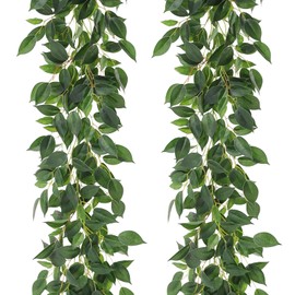 dallisten 2 Strands Artificial Ficus Vines 79'' Fake Ivy Garland Greenery with Silk Green Leaves Faux Hanging Plants for Bedroom Home Wall Wedding Arch Party Room Decor