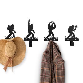 Xedatric Bigfoot Silhouette Hooks – Set of 4 Unique Designs, Perfect Bigfoot Gifts and Decor, Durable Waterproof Coat Hooks for Living Room and Courtyard