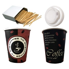 Trendsky Made in DE 100 x Diameter 90 mm 300 ml Coffee Cups + Lid + Stirrers 14 cm Disposable Paper Cups Coffee to Go 0.3 L