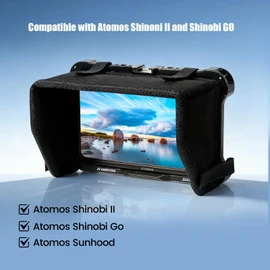ANDYCINE Monitor Cage for Shinobi II, Shinobi GO with Foldable Sun Hood, Built-in Cold Shoe, 1/4" and 3/8" Threaded Holes, No Blockage on Interface and Hot Release