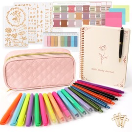 BellaHold Bible Journaling Kit with Big Capacity Pencil Case, 50pcs Bible Journaling Supplies, Bible Tabs, Bible Highlighters and Pens No Bleed，Journaling Supplies for Bible Gifts (Light Pink)