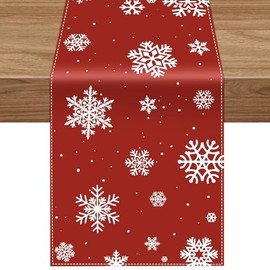 Christmas Red Table Runner Snowflake Christmas Winter Holiday Classic Christmas Decoration for Home Indoor and Outdoor Living Room Kitchen Table (13.8x72 Inch)