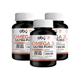 OBY Omega 3, Pack de 360 softgels (120 softgels de 1300 mg por envase) | Alto EPA Y DHA como Trigliceridos | Libre de Metales Pesados con Certificados