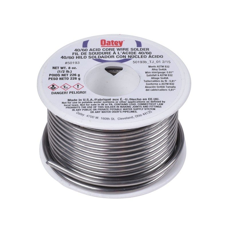 OATEY 50193 Acid Core Wire Solder, 0.5 Lb. Carded, Solid,