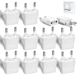 12 Pack White US to Europe Travel Adapter - Type C Plug Adapter for European Outlets