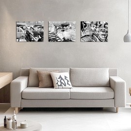 xiysien Bicycle Wall Art Black and White Vintage Bicycle Canvas Wall Decor Modern Prints Framed Artwork for Living Room Bedroom Office 12''x16''x3PCS