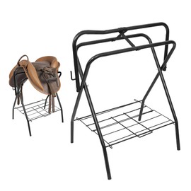 HOMESTEAD Portable Saddle Rack - Heavy Duty Saddle Stand for English & Western Saddles, Durable Folding Stand with Bridle Hook & Storage, Ideal for Tack Room & Travel