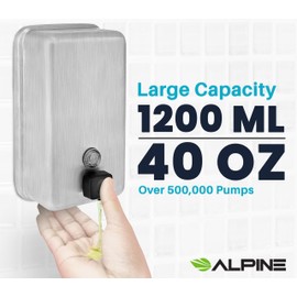 Alpine Industries Stainless Steel Soap Dispenser - Commercial Soap Dispenser Wall Mount for Bathroom 1200 ml (Vertical)