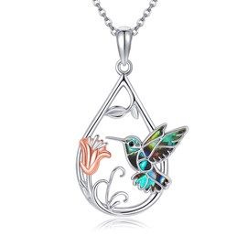 DAYLINLOVE Kolibri Kette 925er Sterling Silber Abalone Muschel Anhänger Halskette Blume Kolibri Schmuckgeschenke für Damen Frauen Mama Oma