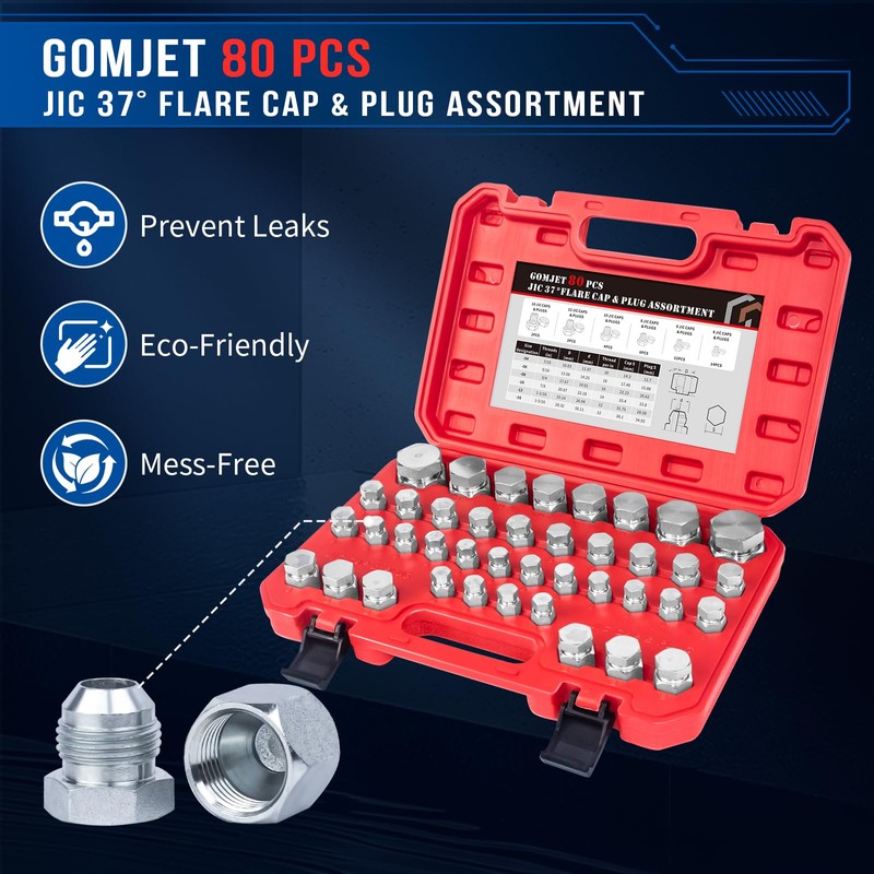 GOMJET 80 PC JIC Master Industrial Hydraulic Cap and Plug