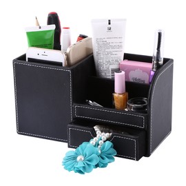 1Pc Wooden Leather Multifunction Desk Stationery Organizer Storage Box Pen Pencil Holder Case