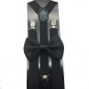 Coool Black Clip on Bow-Tie & Suspender Set Tuxedo Wedding