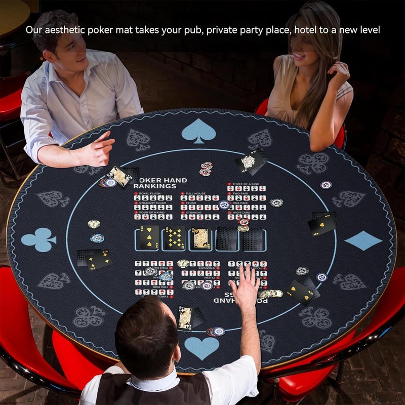 AQQA 47-Inch Round Poker Table Mat with Hand Rankings -