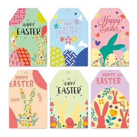 60 PCS Easter Paper Gift Tags Colorful Bunny Sign Tags with Hemp Rope Hanging Labels Gift for Cute Rabbit Easter Holiday Party DIY Presents Package Prnament Kits