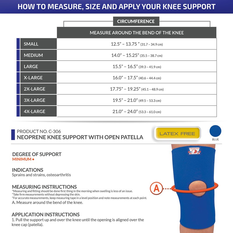 OTC Knee Support, Open Patella, Neoprene, Black, Large