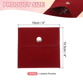 PATIKIL 4x4 Inch Jewelry Pouches, 12 Pack Velvet Pouches Snap Button Portable Storage Bag for Earrings Bracelets Necklaces Rings Watch, Red