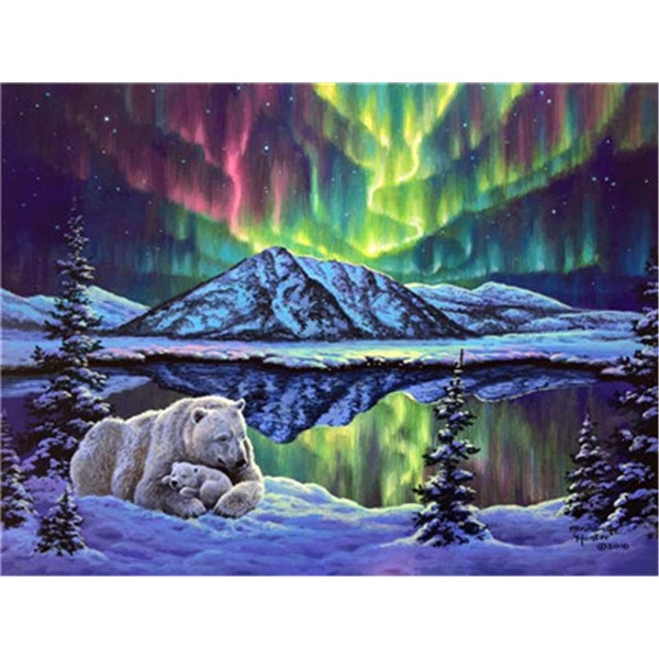 YEESAM ART Paint by Numbers for Adults Children, Aurora Polar Bear 16x20 Inch Linen Canvas Acrylic DIY Number Painting Kits Wall Art Decor Gifts (Framed)