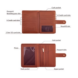 Valante 3-fold RFID AirTag travel passport wallet with 21 pockets and card slots (Brown, 6 * 4 inch)