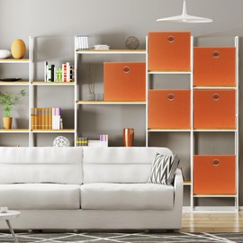 Simple Houseware 6 Pack Foldable Cube Storage Bin with Handle,, Orange