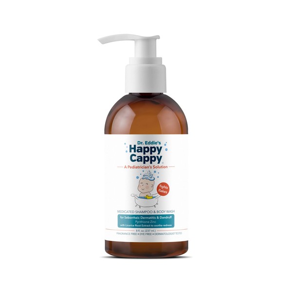 Dr. Eddie’s Happy Cappy Medicated Shampoo for Children, Treats Dandruff and Seborrheic Dermatitis, Clinically Tested, No Fragrance, Stops Flakes and Redness on Sensitive Scalps and Skin, 8 oz
