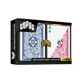 Copag 4-Color Legacy Design 100% Plastic Playing Cards, Poker Size Regular Index Red/Blue Double Deck Set