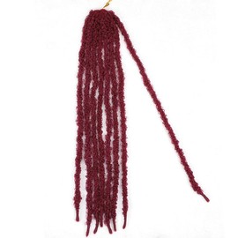 24 Inch Distressed Butterfly Locs Crochet Hair, 8 Packs Pre Looped Thick Distressed Locs Crochet Hair Long Maroon Red Butterfly Jumbo Loc Light Weight Soft Faux Locs