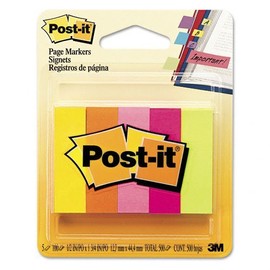 Post-it Flags Products - Post-it Flags - Page Markers, Five Neon Colors, 5 Pads of 100 Strips/Each, 500/Pack - Sold As 1 Pack - For temporary page marking. - Sticks securely and removes cleanly. -