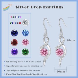 Loutade Silver Drop Earrings for Women Girls, 925 Sterling Silver Dangle Earrings with Pink Zircon, Hypoallergenic Earrings Lightweight Infinity Silver Earrings Jewelry Gifts for Birthday Christmas