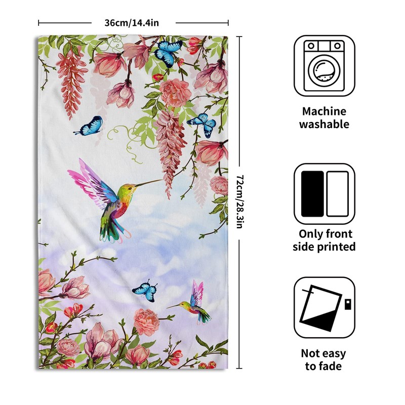 Pink Floral Hand Towels Set of 2 Hummingbird Butterfly Soft