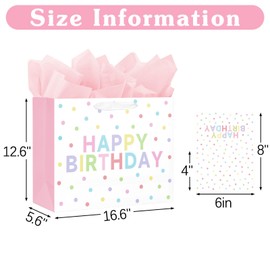2-Pack 13" Large Happy Birthday Gift Bags Party with Tissue Paper, Cards for Girls Women Birthday Party Favors Wrap