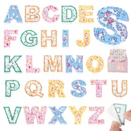 Self-Adhesive Letter Patches for Kids Bags: NICEVINYL 26PCS Floral Fabric Varsity Initial Letters Stick on Patches for Caps - Colorful A-Z Alphabet Sticker for Clothing Jackets Jeans