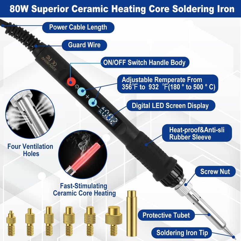 AOBOPLE Soldering Iron Tips for Threaded Inserts Set 80W LED