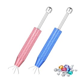 Bewudy 2 Pcs Piercing Ball Grabber Tool, 4-Claw Pick Up Piercing Tools for Changing Jewelry, Claw Tweezers Piercing Tool for Small Parts Pickup (Pink and Blue)