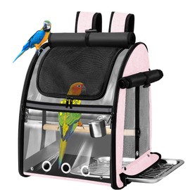SUERTREE Bird Carrier Bag with Indestructible Stainless Steel Mesh, Bird Travel Cage with Stand, Easy to Clean Backpack for Parrot, Portable Bird Travel Bag, Pet Breathable Travel Cage, Pink