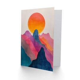 Artery8 Birthday Card Colourful Abstract Boho Alps Mountain Range Sunset Blank Art All Occasion Greeting Card
