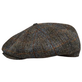 Sterkowski Peaky Style Cap | 100% Harris Tweed Newsboy Cap for Men | Flat Cap Mens Newsboy Caps for Men Baker Boy Wool Cap Warm Hat Men Paperboy Hat Flat Peaks Caps Retro Hat 57 cm Brown/Blue Check