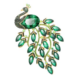KristLand Peacock Brooches with Sparkling Green Crystal Rhinestone for Women Outfits Scarf Suit Pin for Men Large Peacock Brooch Party Gift Box, Crystal