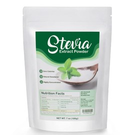 CCnutri Polvo de Stevia puro altamente concentrado 7 oz (199 g) - Todo natural edulcorante de stevia extracto de hoja dulce pura sin rellenos, sin amargura, cero calorías, sustituto de azúcar premium