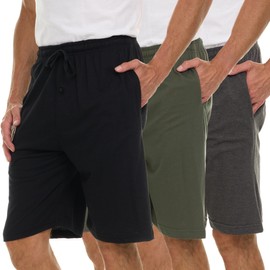 Daresay - Pantalones cortos de punto para hombre con bolsillos para entrenamiento o salón, 3 unidades, Negro, verde, carbón, Small