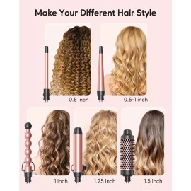 Wavytalk 5 in 1 Curling Iron,Curling Wand Set with Curling Brush and 4 Interc...