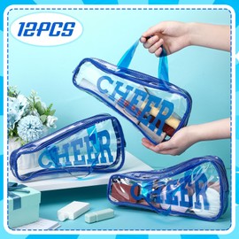 Sunnymove 12 Pcs Clear Cheer Bag Bulk Cheer Gift for Team 11 x 5.3 PVC Cheerleading Gift Waterproof Portable Cheerleader Tote Cheerleading Travel Duffel Packet for Teammate Sport Party Supply (Blue)