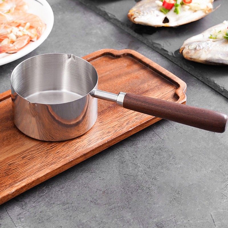 250ml Butter Milk Warmer Pot with Long Wooden Handle Cast