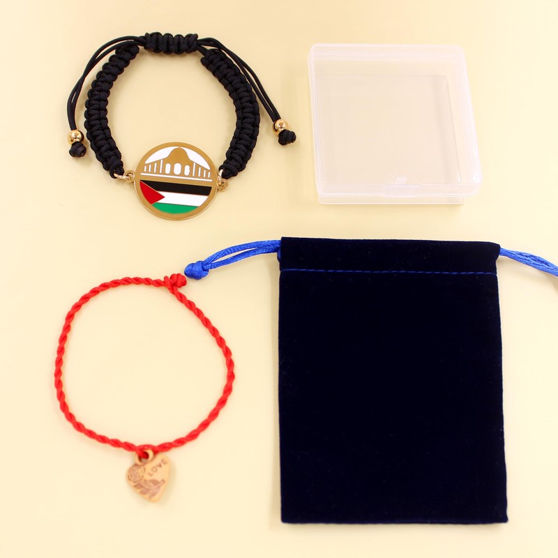 JunyiDIY Gold Al-Aqsa Mosque Palestinian Flag Faith Bracelet, Black Woven