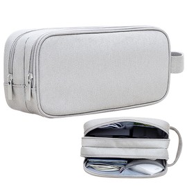 Ruyosn Cable Organiser Bag Waterproof Cable Bag Organiser Travel Double Layer Electronic Bag Electric Organiser Cable Bag Electronics Accessories Organiser Cable Laptop Power Supply Light Grey