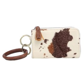 JEN & CO. Liv Bangle Wristlet - Vegan Leather Wallet & Purse with Keychain Clip, Credit Card and Key Holder, Cow-Dark Brown