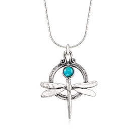 Ross-Simons Turquoise Dragonfly Necklace in Sterling Silver. 20 inches