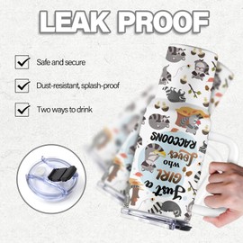 Uibunoo Raccoon Gifts, 40 Oz Just a Girl Who Loves Raccoons Tumbler with Handle & Straw, Birthday Gifts for Raccoon Lovers Women Men, Stainless Steel Raccoon Cup, Raccoon Stuff