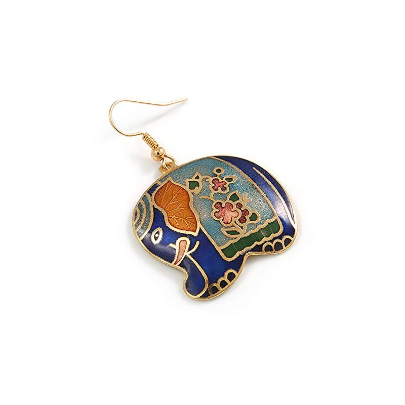 Multicoloured Enamel Elephant Drop Earrings In Gold Tone Metal -